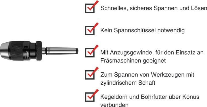 Produktbild Paulimot Schnellspann-Bohrfutter 1-13 mm + Kegeldorn MK2 / M10 / B16