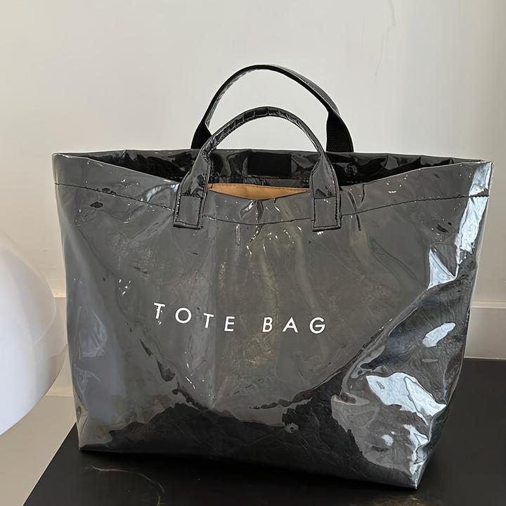 Actual product image Only-Bags.Store Chic preppy style large capacity tote bag - Lightweight PVC & kraft paper with magic tape closure