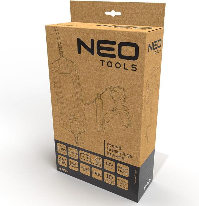 Produktbild Neo Automatisches Ladegerät 4A/70W 3-120Ah für Säure- / AGM-/GEL-Batterien (12V, 4 A)