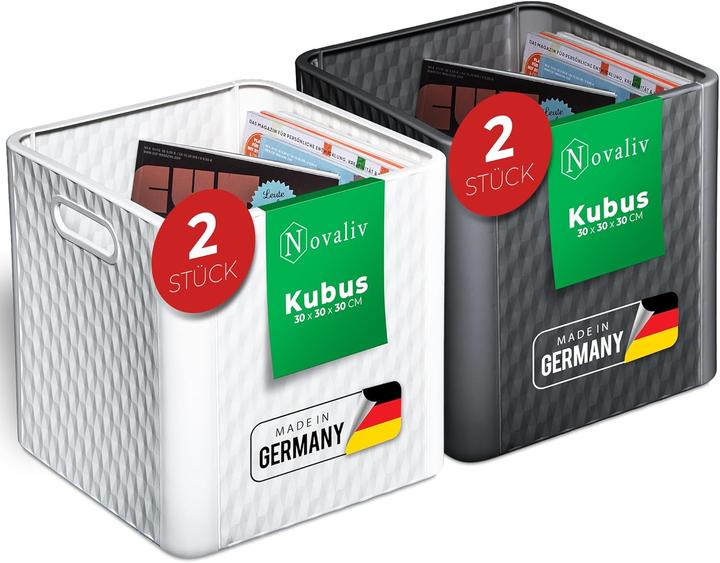 Immagine prodotto Novaliv 4 Stück Kunststoff Boxen für Kallax Regal Anthrazit & Weiss Aufbewahrungsbox 30x30x30 cm Falt (30 x 30 x 30 cm, 25 l)