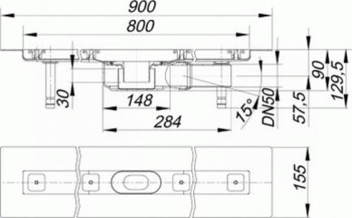 Produktbild Dallmer Duschrinne CERALINE PLAN F, DN 50 seitlich, BH 90 mm, 800 mm (1050 mm)