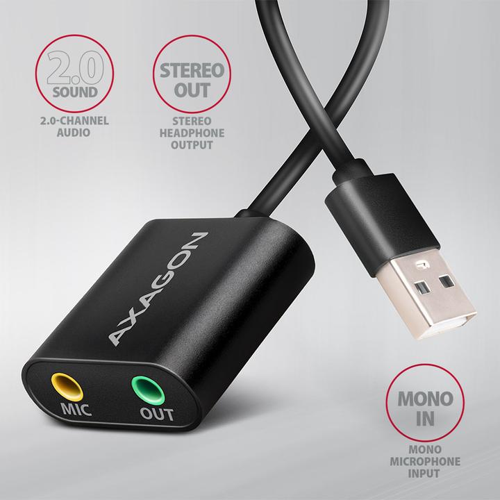 Actual product image Axagon ADA-12 USB 2.0, Stereo Audio Mini Adapter, 15 cm cable length (USB)