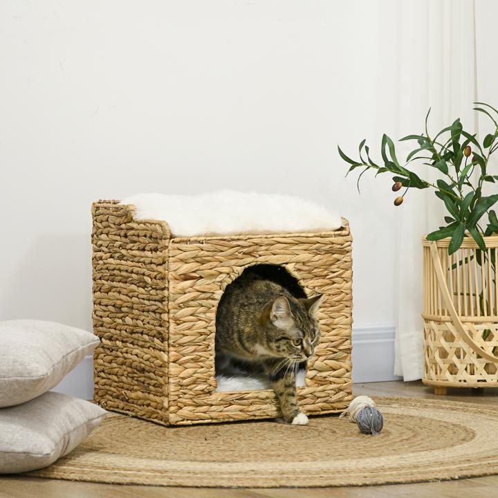 Produktbild PawHut Rattan Katzenhaus mit Kissen (Katze)