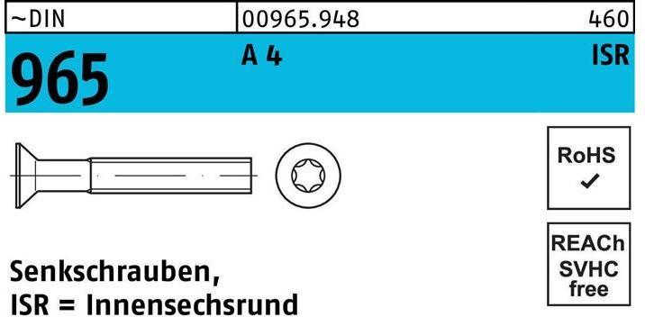 Produktbild Senkschraube DIN 965 Innensechsrund M 6 x 35 -T30 A 4 (200 Schrauben pro Stück)
