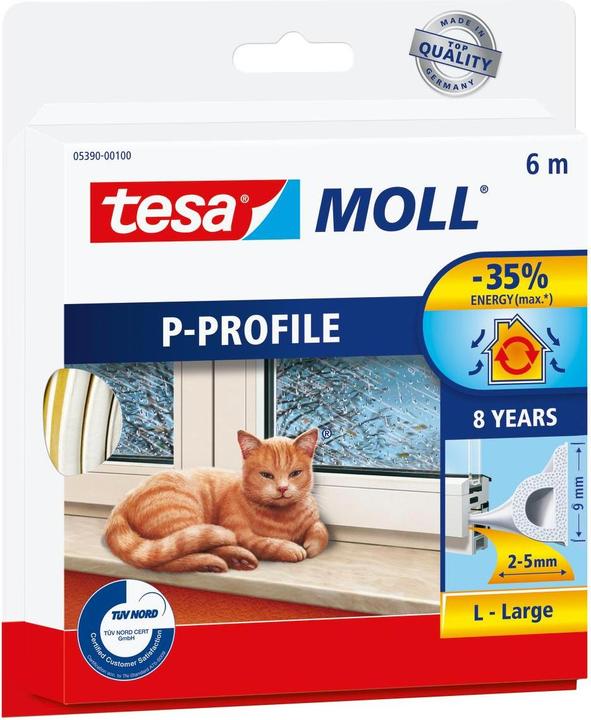 tesa tesamoll CLASSIC P-Profil Fensterdichtung, Gummidichtung zum Isolieren