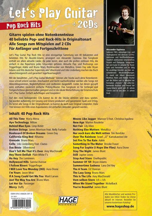 Produktbild Let's Play Guitar Pop Rock Hits + 2 CDs (Deutsch, Alexander Espinosa, HAGE Musikverlag GmbH & Co. KG, 2014)
