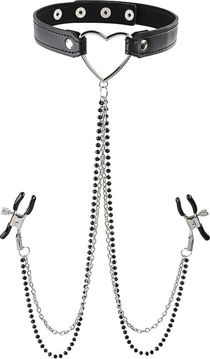 Sex & Mischief S&M - Cupid Collar with Nipple Jewelry
