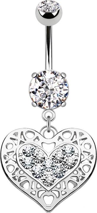 Star Piercing Banane silber mit Anhänger Tribal Herz und Kristall (Messing, Chirurgenstahl 316L)