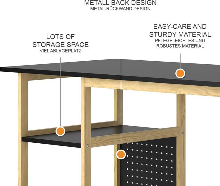 Produktbild Vichy Schreibtisch Elvia, Schwarz/Kiefer, 120 x 60 cm (120 x 75 x 60 cm)