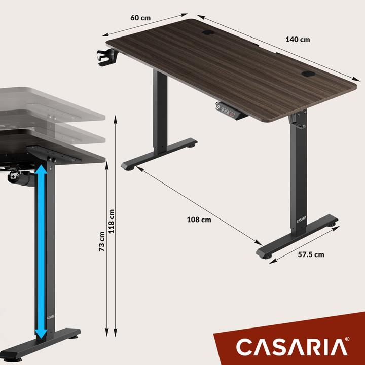 Produktbild Casaria Höhenverstellbarer Schreibtisch (140 x 60 x 118 cm)