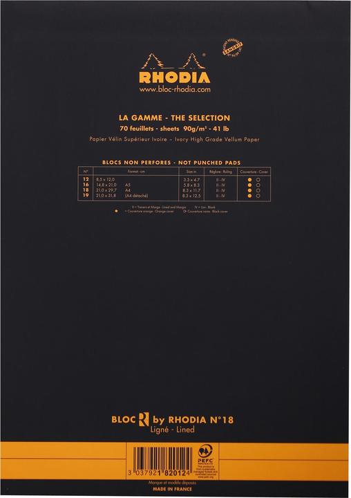 Produktbild Rhodia Blöcke geheftet 90g Basics (A4, Liniert, Weicher Einband)