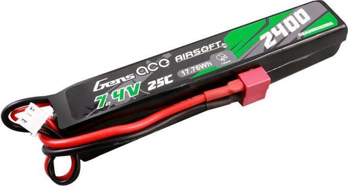 Actual product image Gens Ace 25C 2400mAh 2S2P 7.4V Saddle Airsoft Gun Lipo Battery with Mini Deans(T) Plug (7.40 V, 2400 mAh)