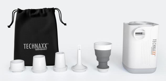 Actual product image Technaxx Mini rechargeable air pump with LED light