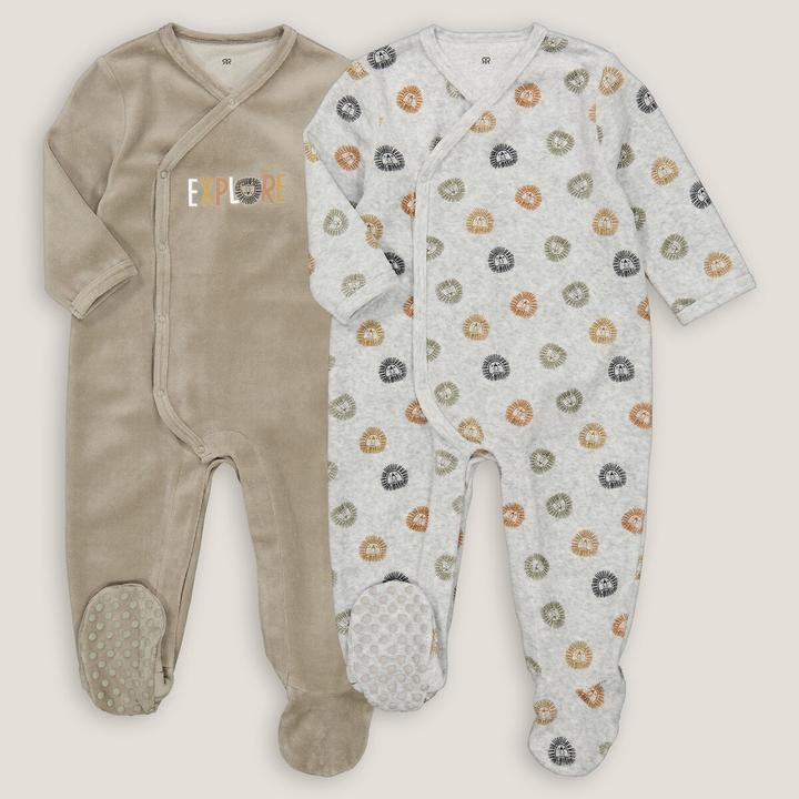 Actual product image La Redoute Collections 2-Pack Velvet Romper with Lion Motif (80)