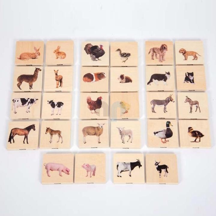 Image du produit TickiT Jeu de paires d'images d'animaux domestiques (Mémo) en bois (28 pièces) (Français, Allemand, Anglais, Italien)