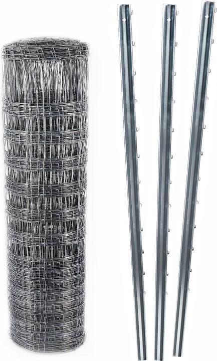 Immagine prodotto Aquagart 200m Wildzaun Forstzaun Knotengeflecht 125/13/30+ Z-Profil Zaunpfosten
