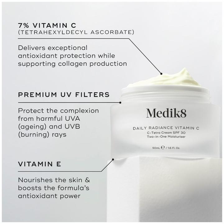 Actual product image Medik8 Daily Radiance Vitamin C C-Tetra Cream SPF 30 Two-in-One Moisturiser 50ml (Body cream, 50 ml)