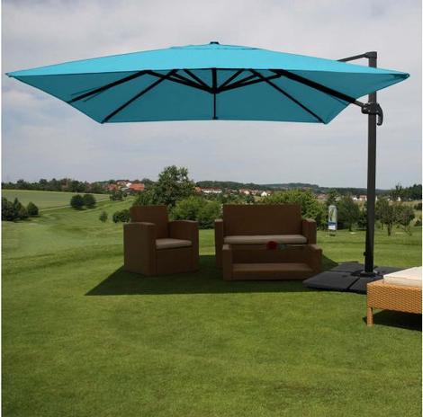 Produktbild Mendler Gastronomie-Ampelschirm, Sonnenschirm, 3x3m (Ø4,24m) Polyester/Alu 23kg - türkis mit Ständer, drehba (0.76 m)