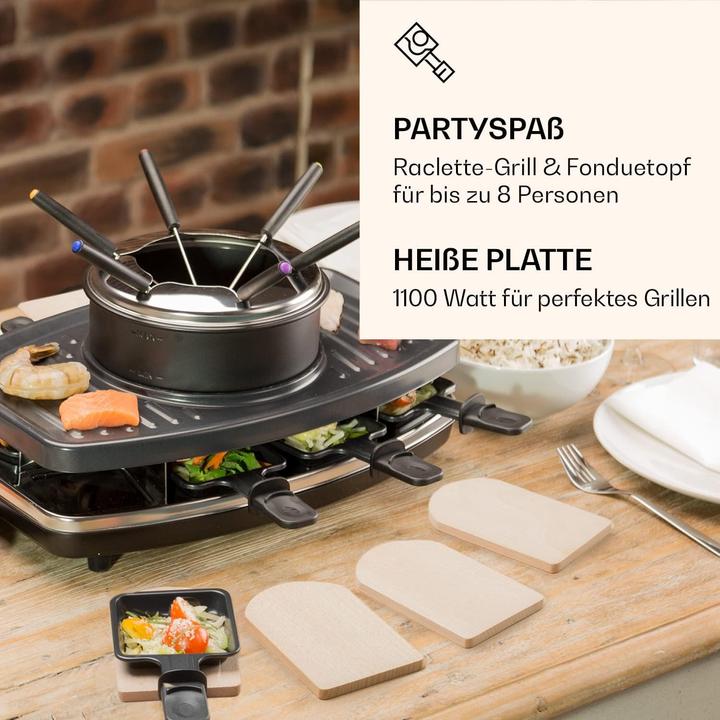 Produktbild Klarstein Entrecôte 2-in-1 Raclette Fondue Kombi Schwarz, mit Pfännchenuntersetzer