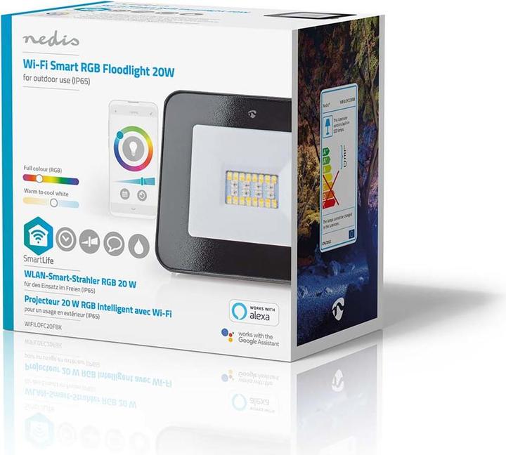 Immagine prodotto Nedis Proiettore SmartLife | 1600 lm | Wi-Fi | 20 W | RGB / Bianco caldo o freddo | 2700 - 6500 K | Al (1600 lm, IP65)