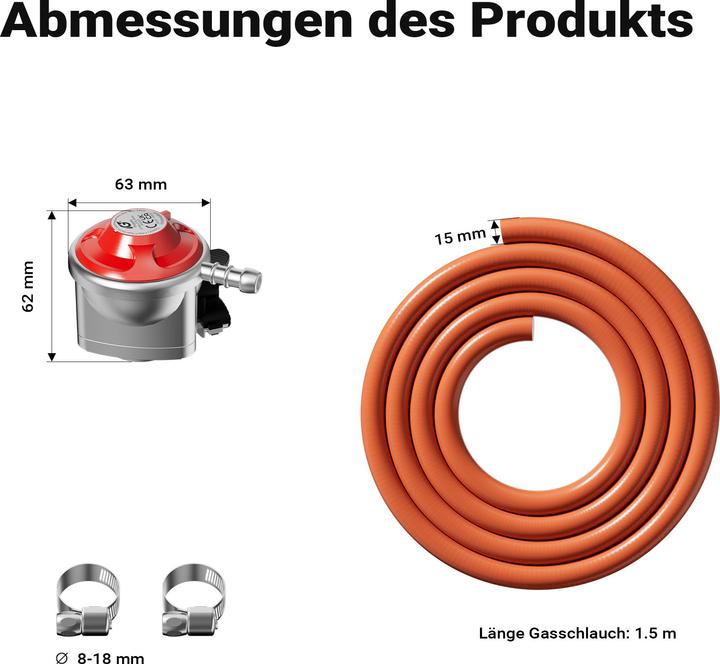 Produktbild Wiltec Druckminderer für UK 37mbar 1,5m Gasschlauch Gasdruckregler Druckregler