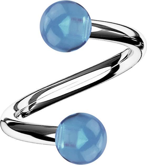 Star Piercing Micro Spirale silber mit zwei Kugeln hellblau transparent (Acryl, Chirurgenstahl 316L, ohne Messing)