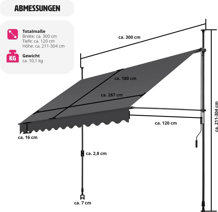 Immagine prodotto tectake Tenda da sole a morsetto (3 m)