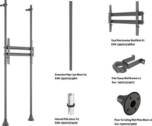 Image du produit Multibrackets Support mural au sol avec tube Dopper, VESA 200x