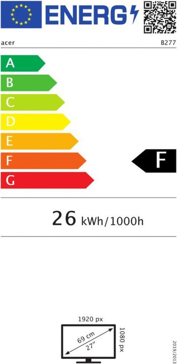 Label énergétique Acer B277Kbmiipprzx (3840 x 2160 pixels, 27")