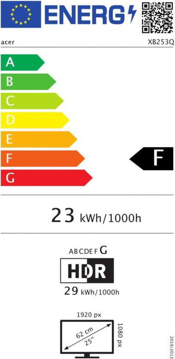 Energie-Label Acer Predator XB253QGP (1920 x 1080 Pixel, 25")