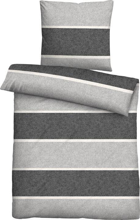 Biberna Melange Flanell Bettwäsche Blockstreifen sturmgrau (Duvetbezug, 80x80 cm)
