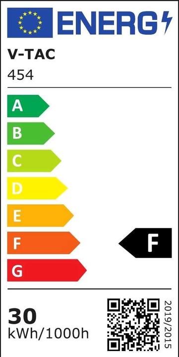 Etichetta energetica V-TAC VT30G 30W Proiettore LED SMD SAMSUNG Chip Grigio Alloggiamento 3000K (2400 lm)