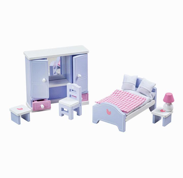 Bigjigs Tidlo Puppenhausmöbel aus Holz, Schlafzimmer, 6-teilig.