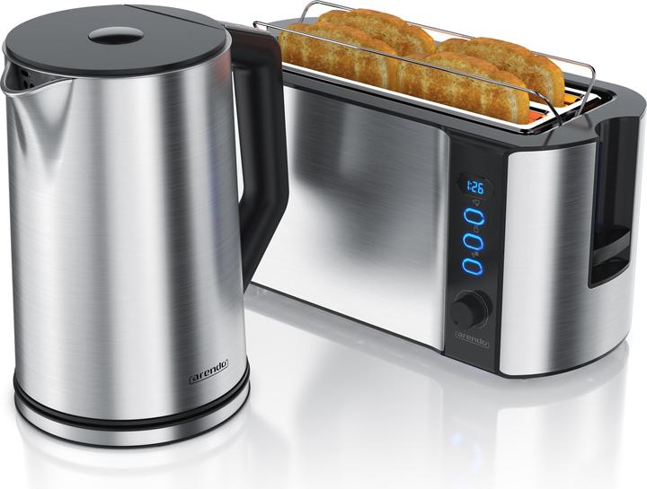 Produktbild Arendo Frühstücks Set, Edelstahl Wasserkocher 1,5l Temperaturwahl & 4-Scheiben Langschlitz Toaster, Silber