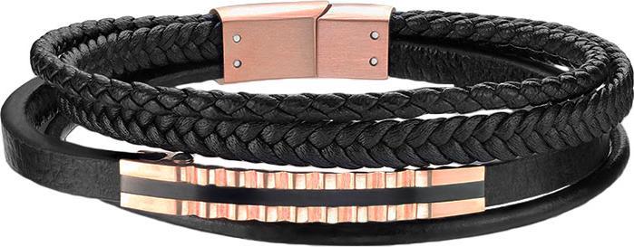Star Piercing Lederarmband schwarz mit vier Bänder und Banner rosegold (20.30 cm, Leder, ohne Messing, Chirurgenstahl 316L)