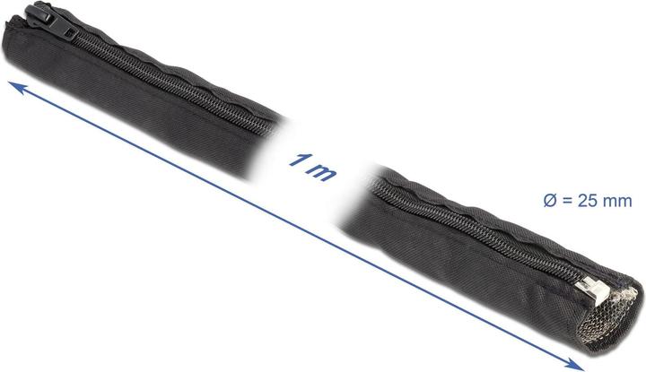 Produktbild Delock EMV Abschirmgeflechtschlauch mit Reissverschluss hitzebeständig 1 m x 16 mm schwarz (Kabelschlauch, 100 cm)