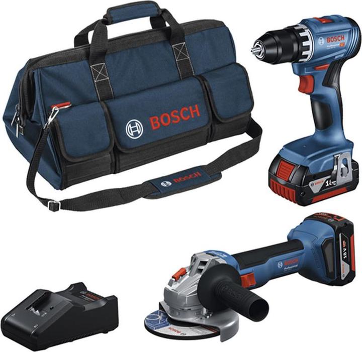 Bosch Professional 2-Tool Set GSR 18V-45 / GWS 18V-8 / 2x Akku GBA 18V 4.0Ah inkl. Tasche