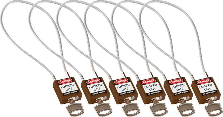 Brady Compact nylon safety lock with cable shackle, brown, 400mm cable length, 4.7mm PVC-coated