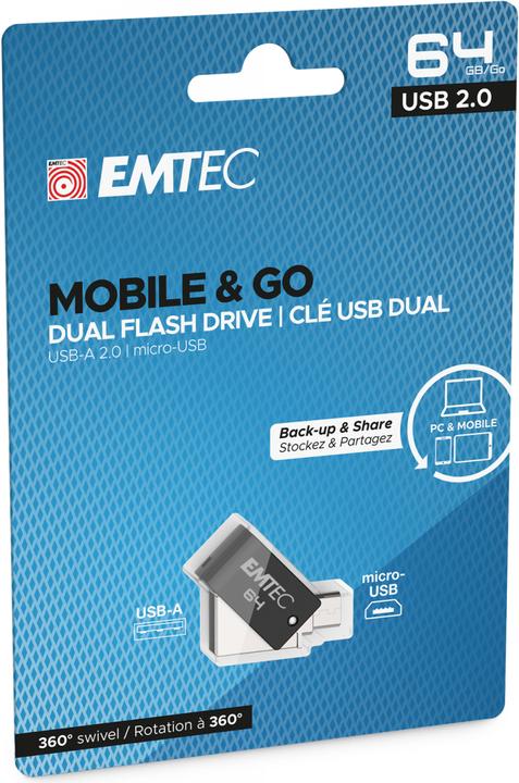 Productafbeelding Emtec Dubbele USB2.0 micro-USB T260 64GB (64 GB, USB-A)