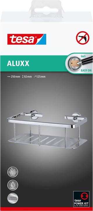 Produktbild tesa ALUXX Duschkorb inkl. Klebelösung ohne Bohren (9 x 13 x 26.5 cm)