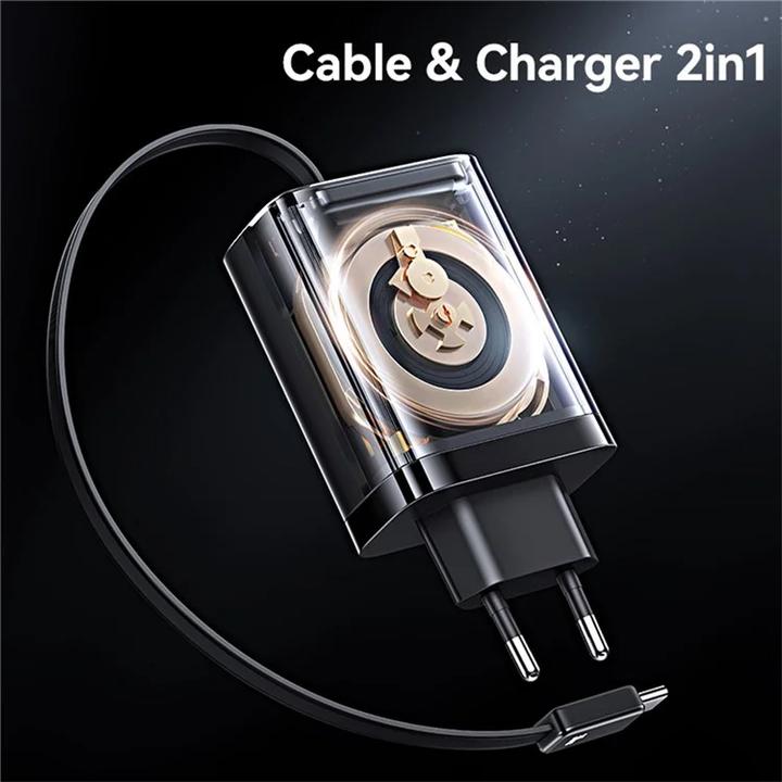 Immagine prodotto Usams CC296 30W Fast Charger With Retractable Type-C Cable (EU) - Xiang Series White (30 W)
