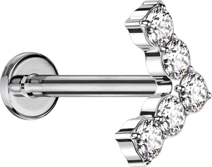 Star Piercing Micro Threadless Labret silber Winkel mit Kristallen silber (ohne Messing, Titan G23)