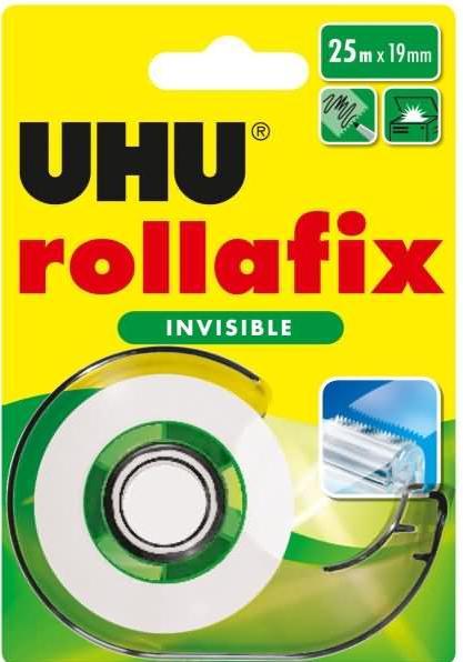 Actual product image Magni UHU rollafix invisible dispenser + refill roll, info card