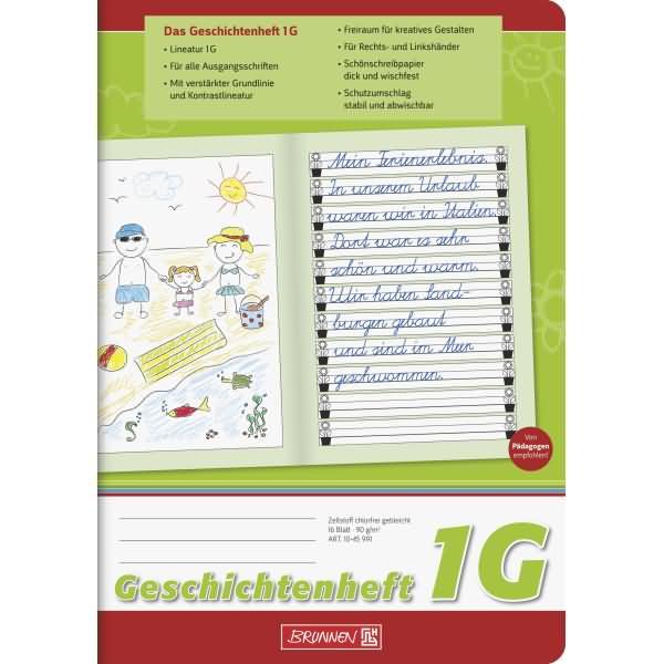 Image du produit Cahier d'histoires ligné 1G DIN A5 sans marge, 16 feuilles (A5, À rayures)