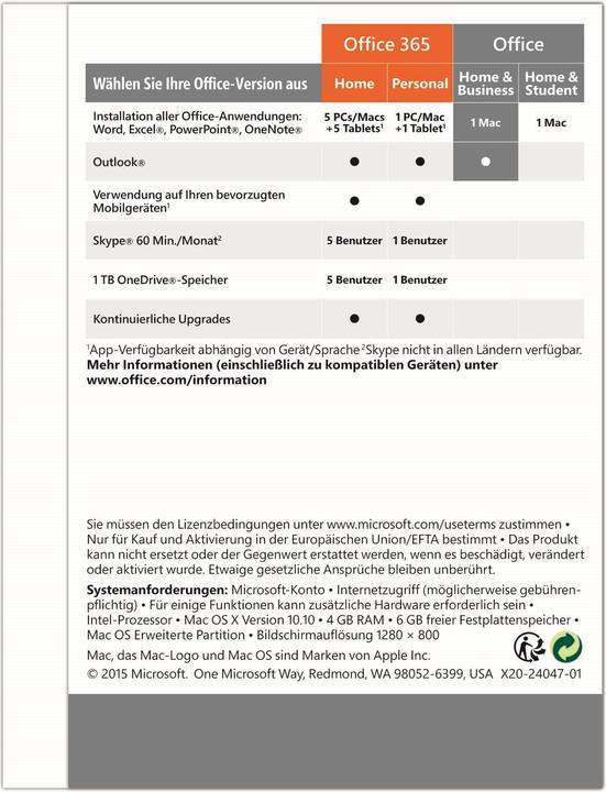Image du produit Microsoft Office 2016 Famille et entreprise (1 Utilisateur, 12 mois)