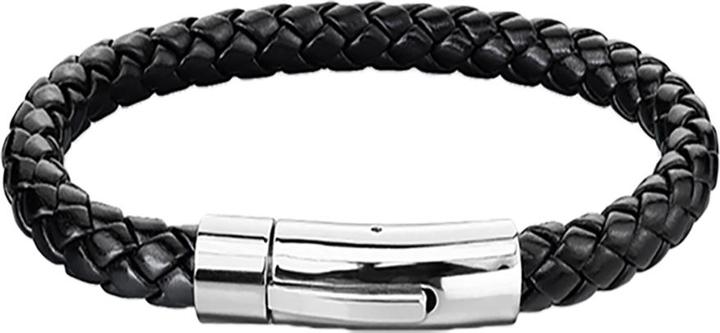 Star Piercing Kunstlederarmband schwarz mit Verschluss silber (19 cm, Kunstleder, Chirurgenstahl 316L, ohne Messing)