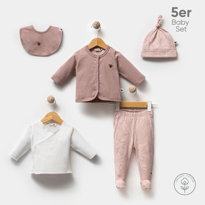 TotsTale Premium 5-teiliges Babyset aus Bio-Baumwolle – für Neugeborene – Hose, Mütze, Body u.m. (50, 56, 62, 68)
