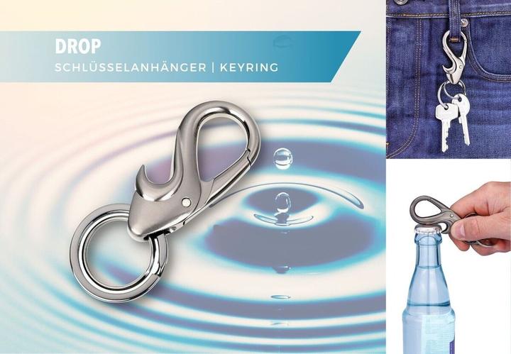 Produktbild Troika DROP Schlüsselanhänger mit 2 Ringen, Karabiner, Flaschenöffner, gunmetal