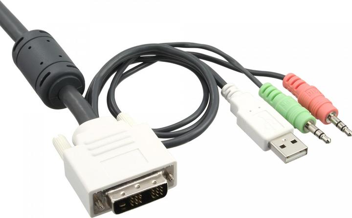 Actual product image InLine KVM Switch 2-way DVI-D USB with audio and integrated cable sets 0.9m white