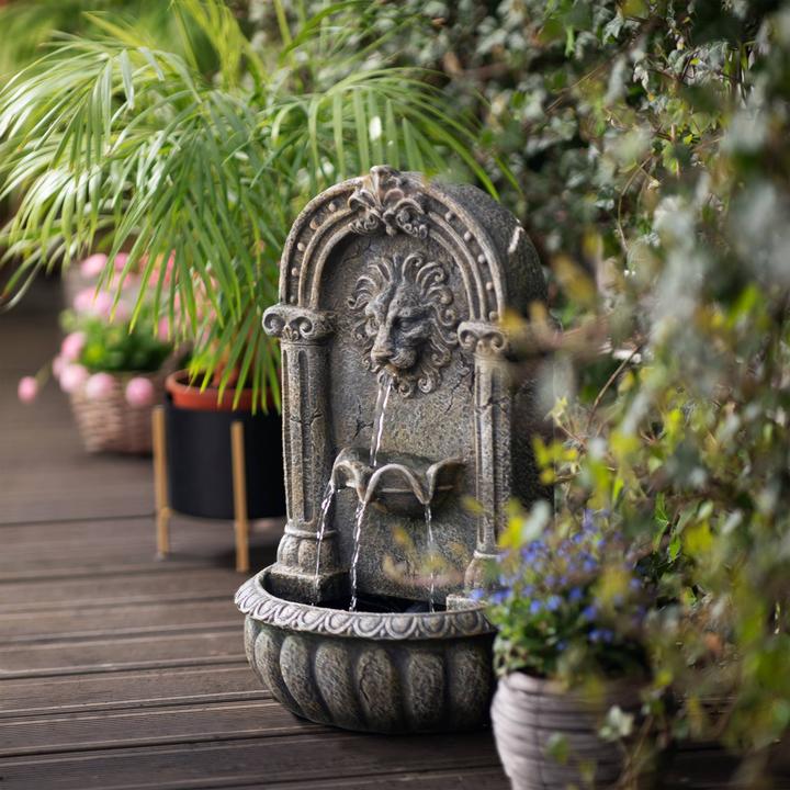 Produktbild Hillvert Solar Gartenbrunnen Solarbrunnen Zierbrunnen speiender Löwenkopf über Becken LED